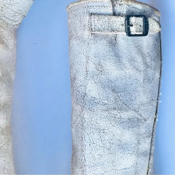 Size 7 / FRYE Leather Moto Boots / Cream Crackled-Distressed Look - Picture 5 of 15